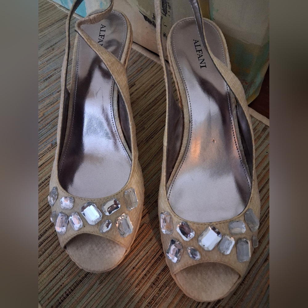Alfani Beige Embellished Wedges